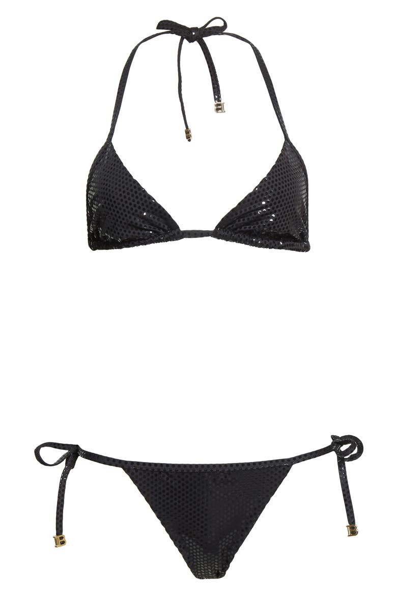 Paillette Two-Piece Triangle Swimsuit, Alternate, color, BLACK