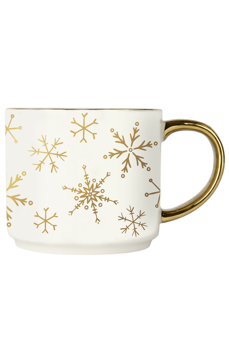 SWEET WATER DECOR Gold Handle Holiday Coffee Mug, Main, color, Gold Snowflakes