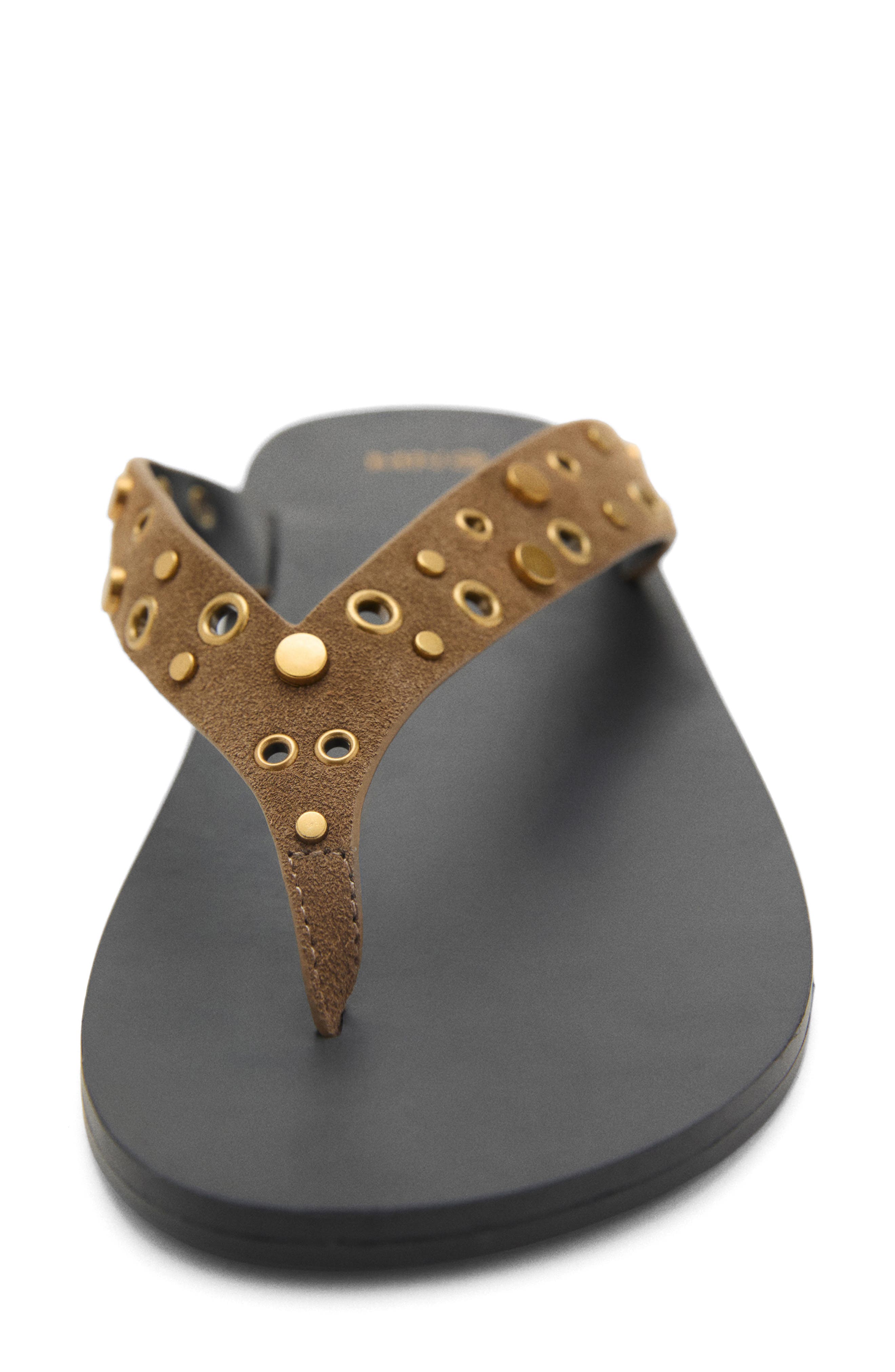 MANGO Grommet & Stud Flip Flop, Alternate, color, Khaki