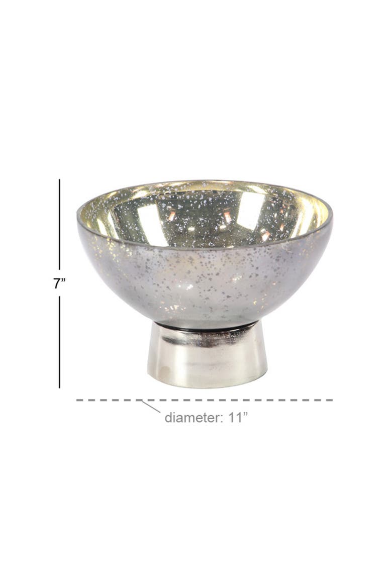 Dark Gray Glass Decorative Bowl with Metal Stand, Alternate, color, DARK GREY