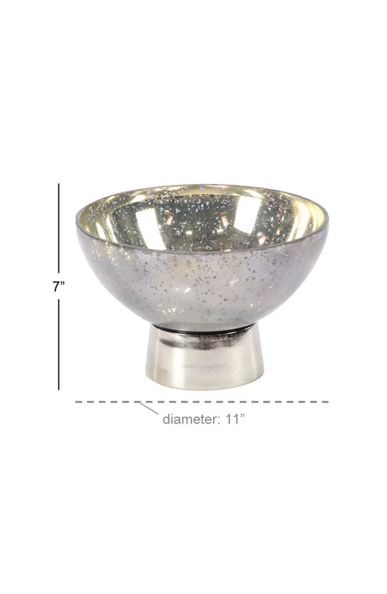 WILLOW ROW Dark Gray Glass Decorative Bowl with Metal Stand, Alternate, color, 