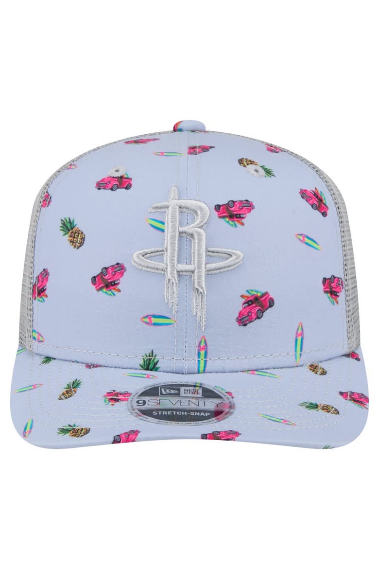 Men's New Era Light Blue/Gray Houston Rockets Adventure Aloha Pattern 9SEVENTY Stretch-Snap Hat, Alternate, color, Light Blue