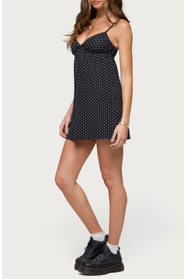 Reigna Lace Trim Dot Minidress, Alternate, color, BLACK-AND-WHITE