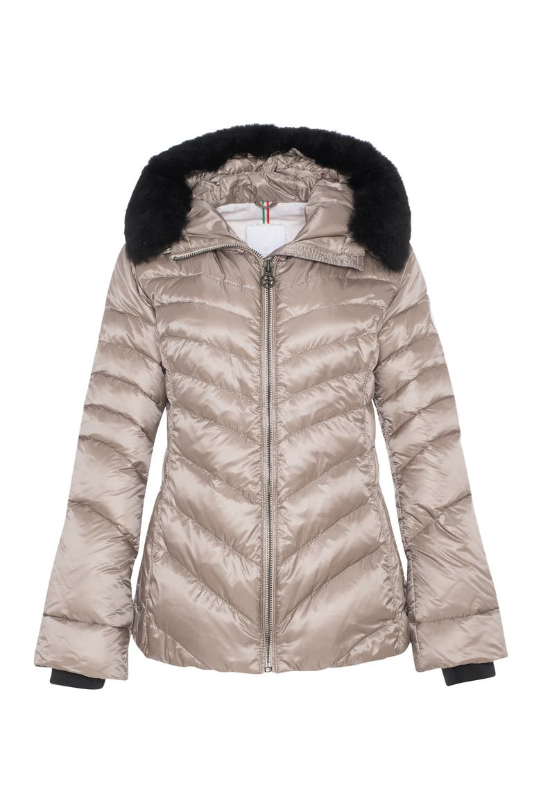 Apres-Ski Chevron Parka with Detachable Toscana Lamb Hood Trim, Alternate, color, Stone/Black