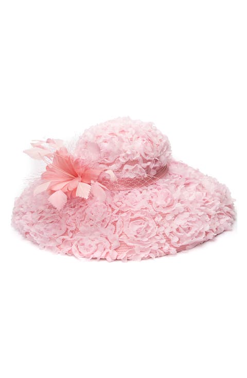 Rosette & Feather Wide Brim Hat