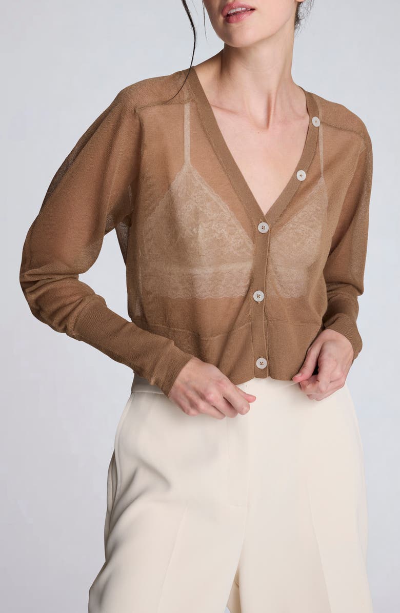 Kenneth Cole Crop Sheer Saddle Shoulder Cardigan, Main, color, Mesquite