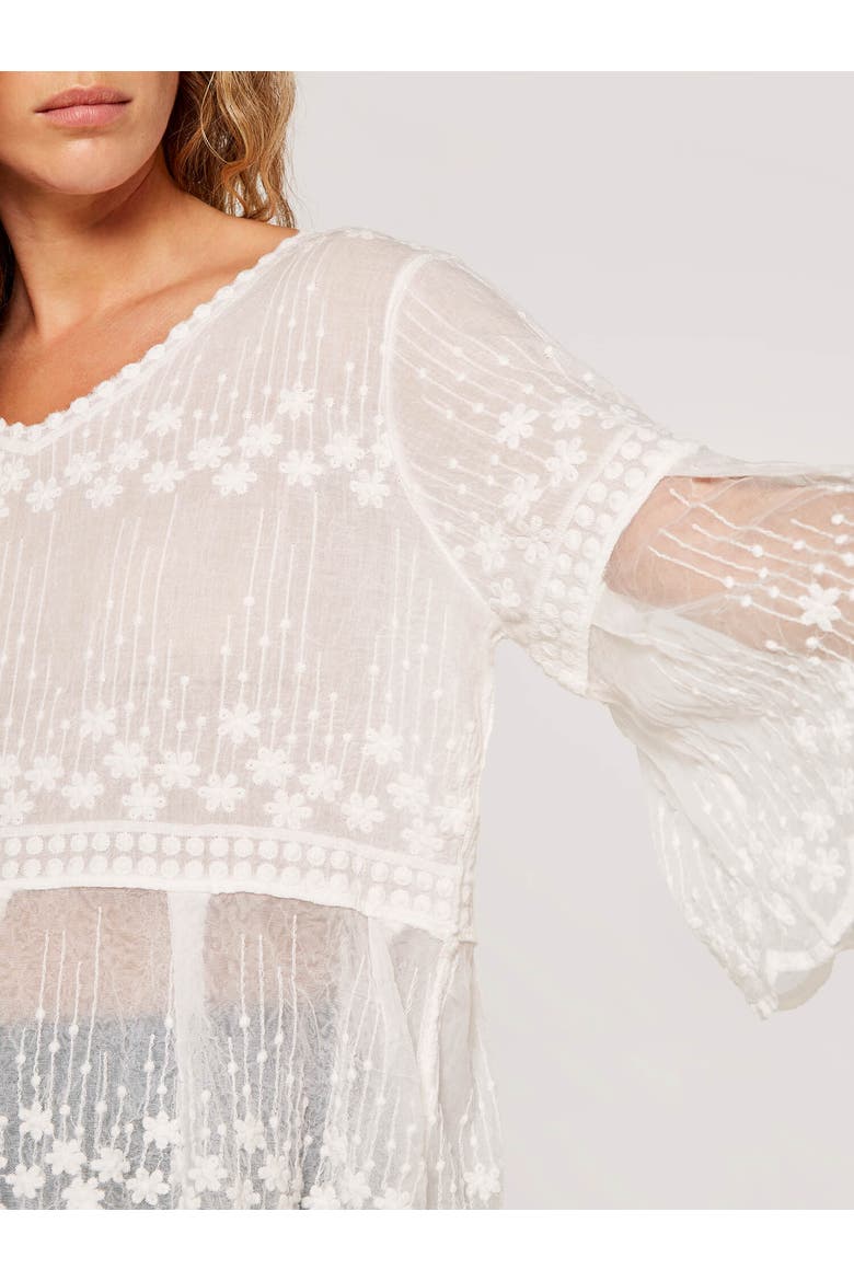 Embroidered Cotton Mesh Top, Alternate, color, Cream