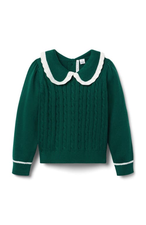 Janie And Jack Cable Knit Collared Sweater In Green