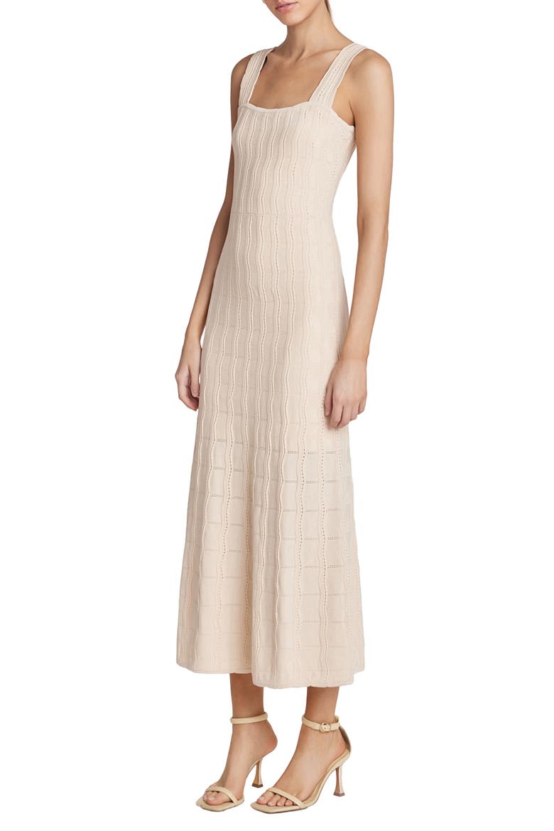 Scallop Stripe Knit Midi Dress, Alternate, color, OFF WHITE