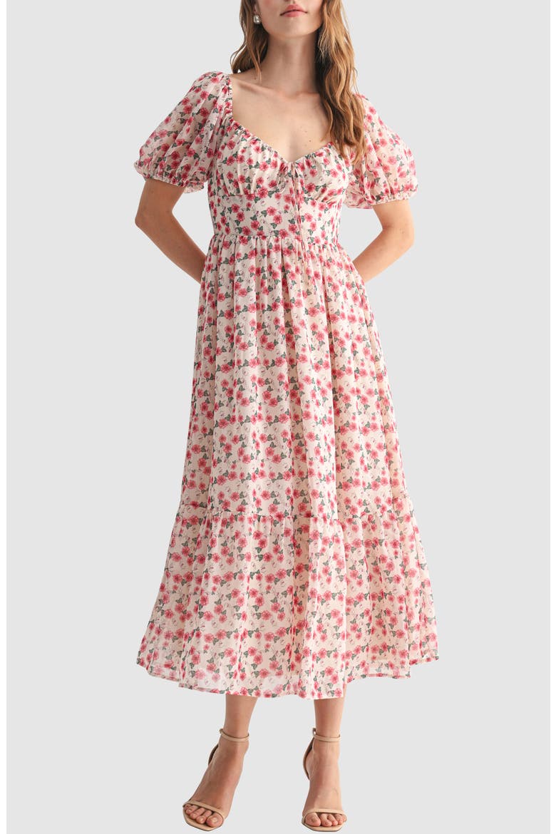 Puff Sleeve Ruffle Hem Maxi Dress, Main, color, BLUSH FLORAL
