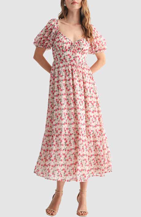 All in Favor Puff Sleeve Ruffle Hem Maxi Dress