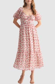 All in Favor Puff Sleeve Ruffle Hem Maxi Dress