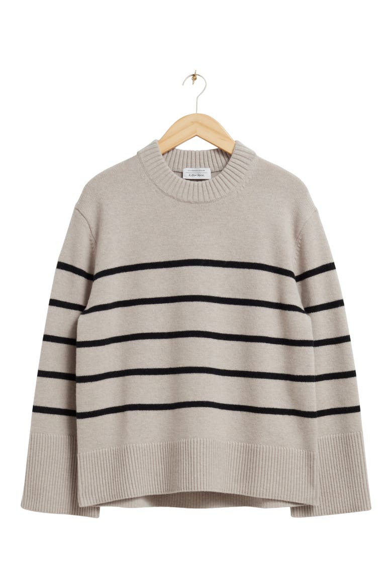 Crewneck Sweater, Alternate, color, LIGHT BEIGE STRIPE