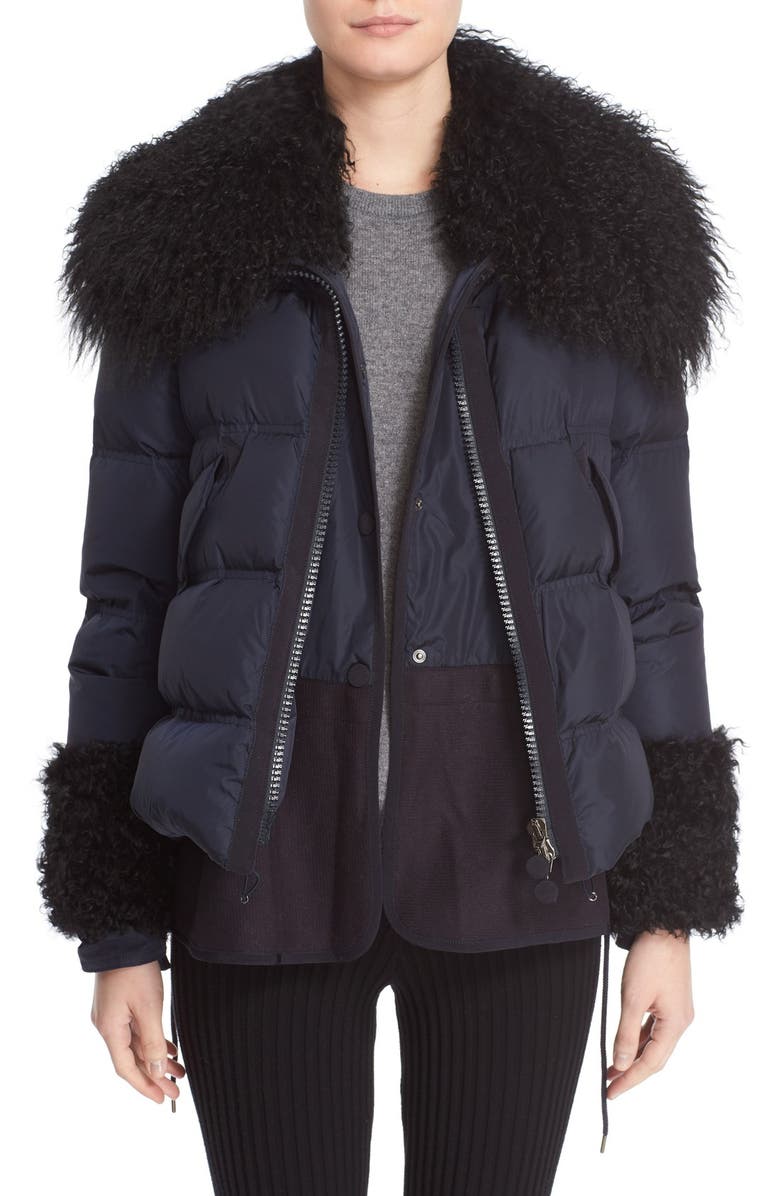 Moncler 'Amelie' Water-Resistant Down Coat with Genuine Mongolian & Genuine Kalgan Lamb Fur Trim, Main, color,