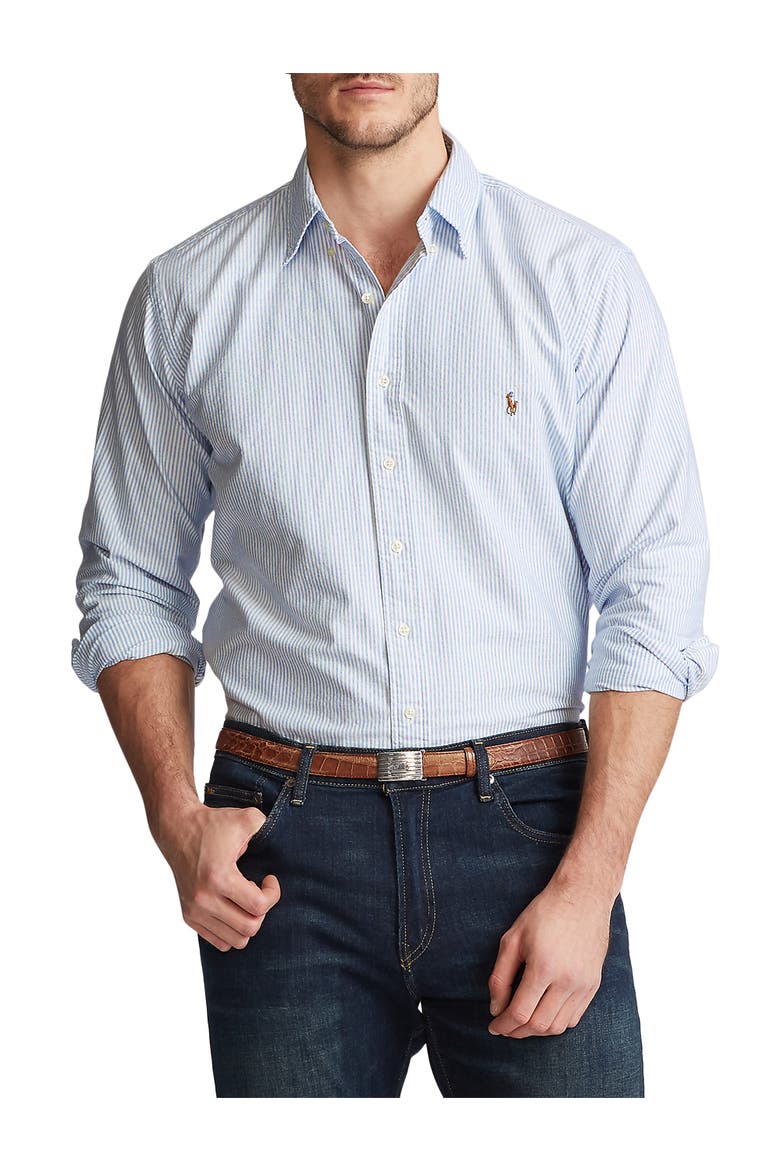 Big & Tall Striped Oxford Sport Shirt, Alternate, color, BLUE WHITE