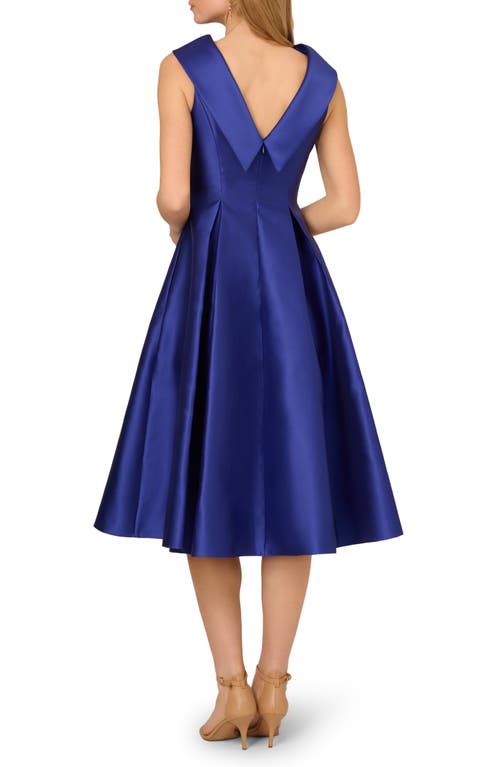 Adrianna Papell Roll Neck Mikado Fit & Flare Dress In Blue