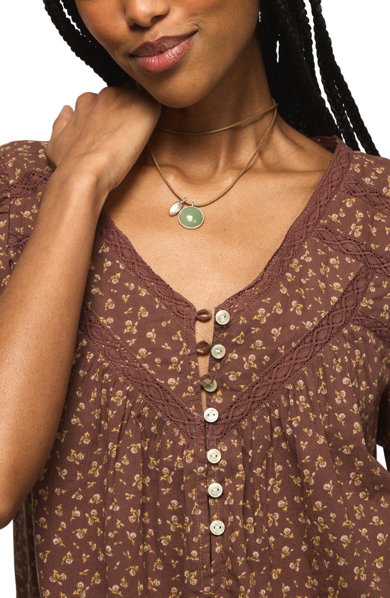 Lucky Brand Lace Henley Peasant Top, Alternate, color, Brown Floral