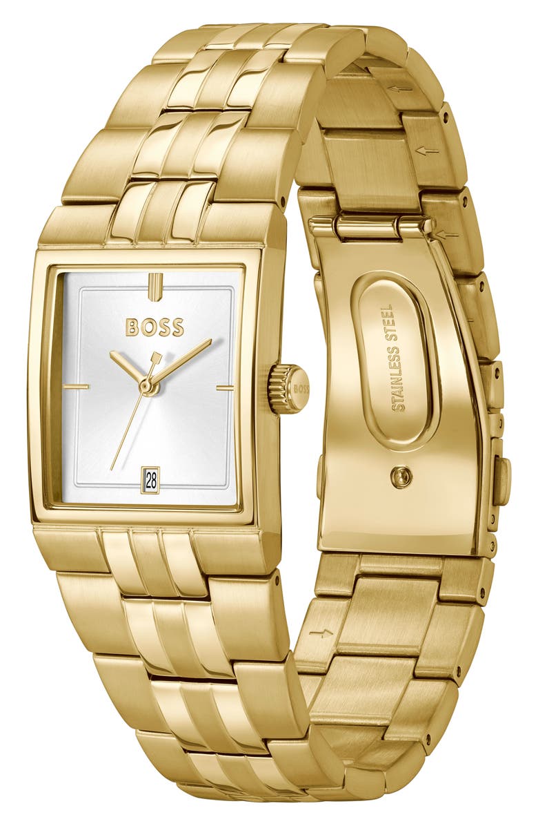 BOSS Strivo Goldtone Tank Bracelet Watch, 25.6mm x 28mm, Alternate, color, Silver