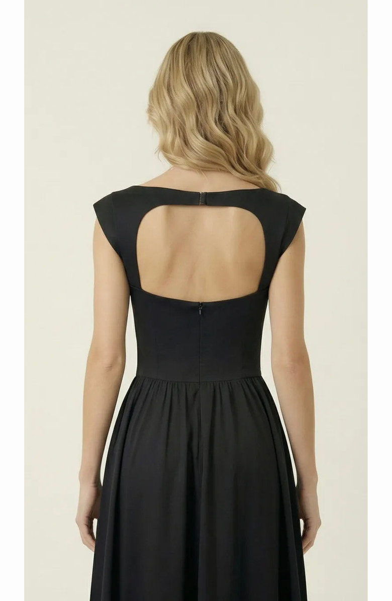 Modenaire Open Back Cap Sleeve Midi Dress, Alternate, color, Black