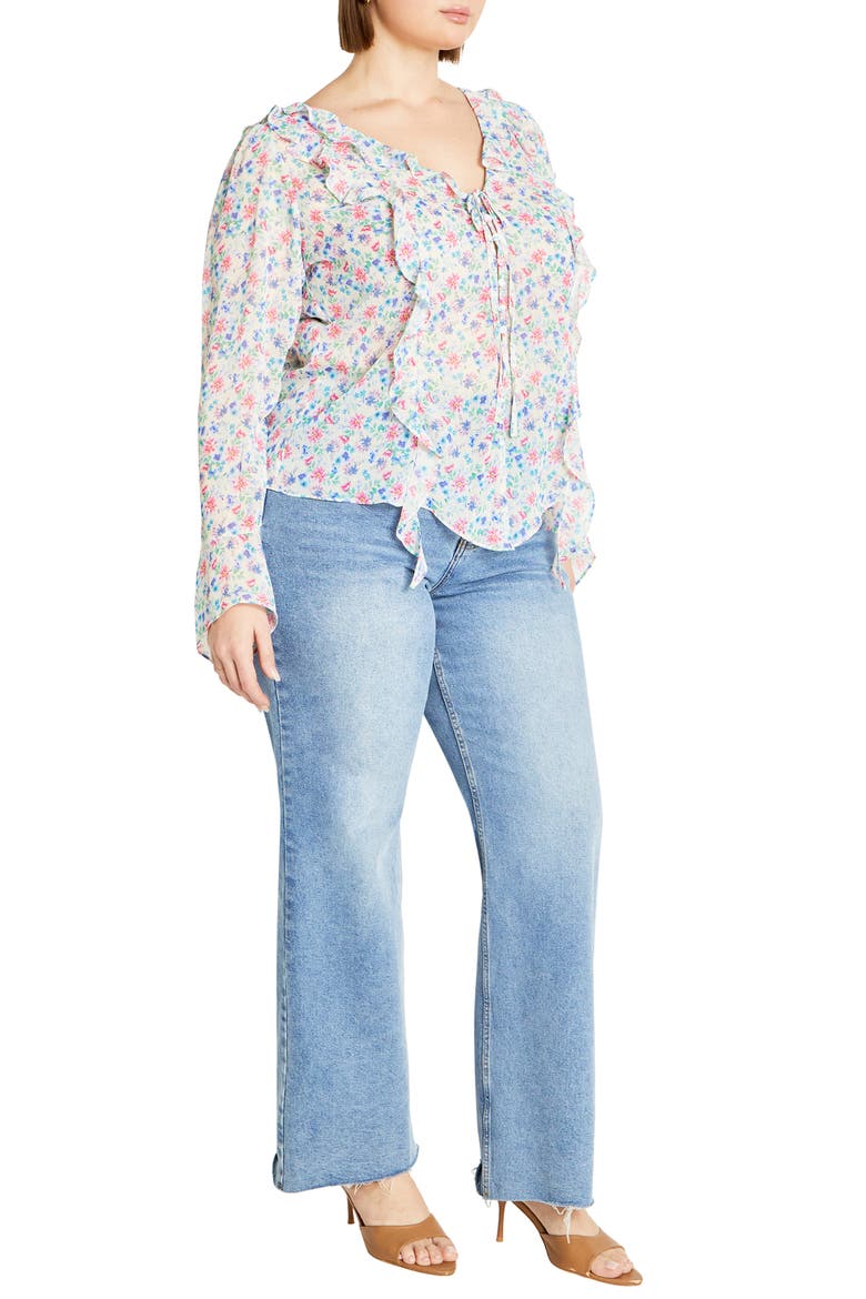 Lidia Floral Ruffle Long Sleeve Chiffon Top, Alternate, color, DELICATE DITSY