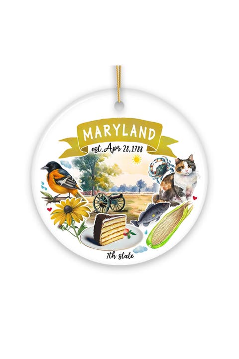 Maryland Watercolor Icons Ceramic Christmas Ornament