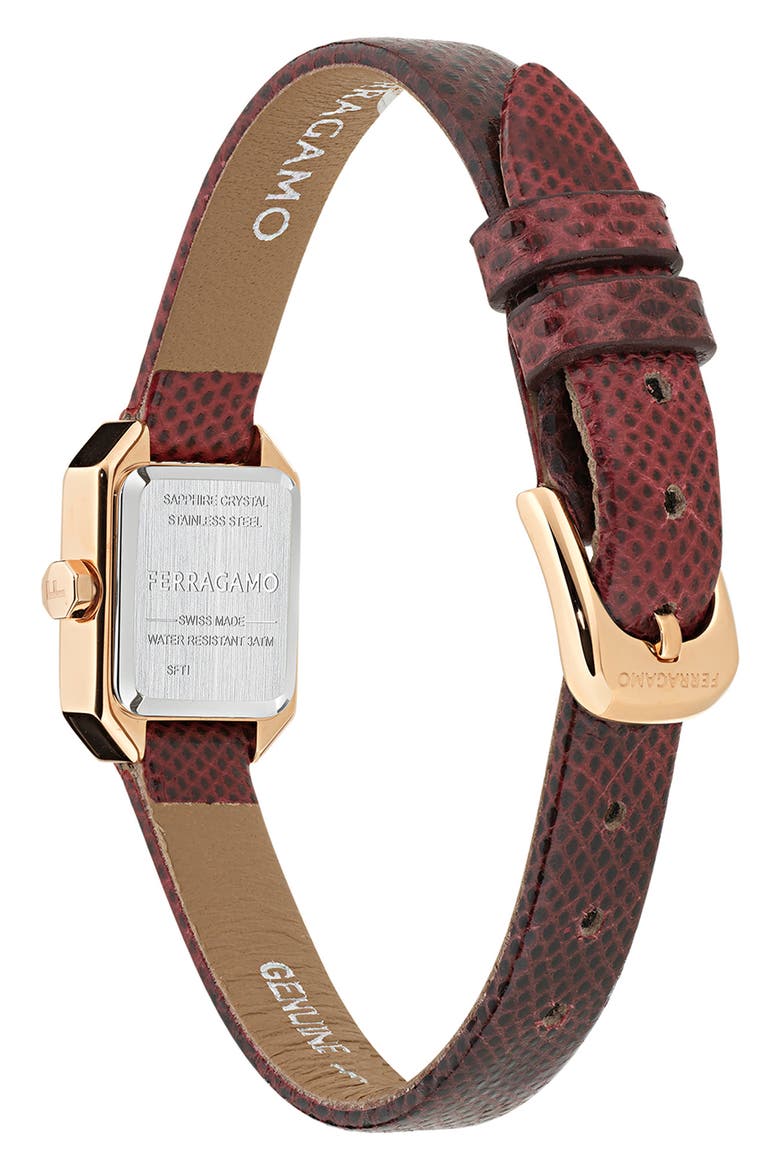 Crystal Petite Leather Strap Watch, 15mm x 20mm, Alternate, color, IP ROSE GOLD/EMBOSSED