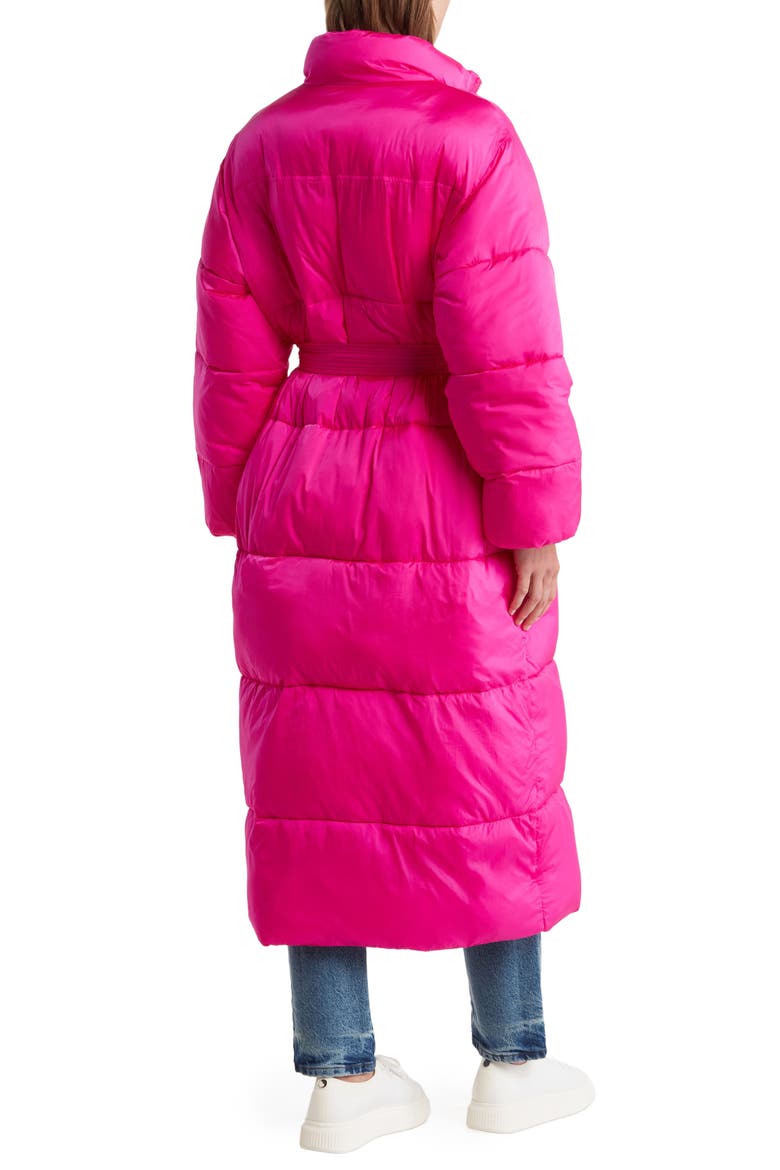 Water-Resistant Longline Belted Puffer Coat, Alternate, color, FUSCHIA PINK001