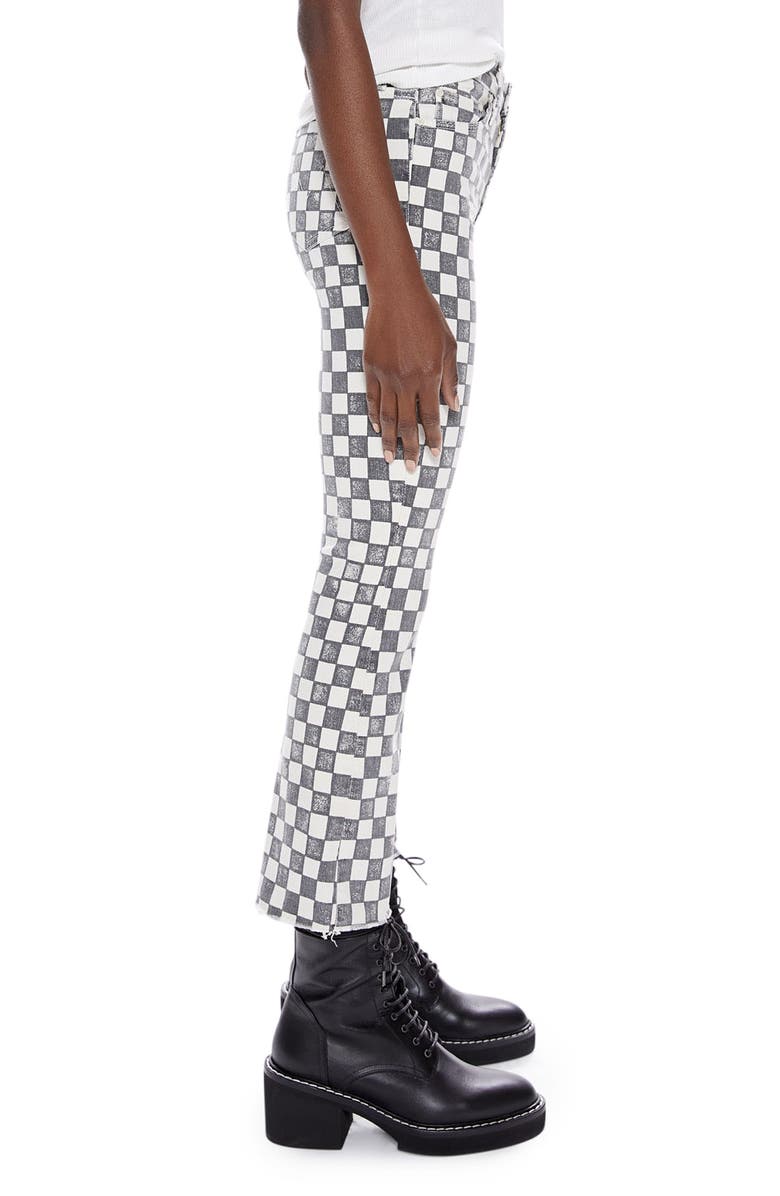 MOTHER The Insider Checkerboard Frayed Crop Bootcut Jeans, Alternate, color, 