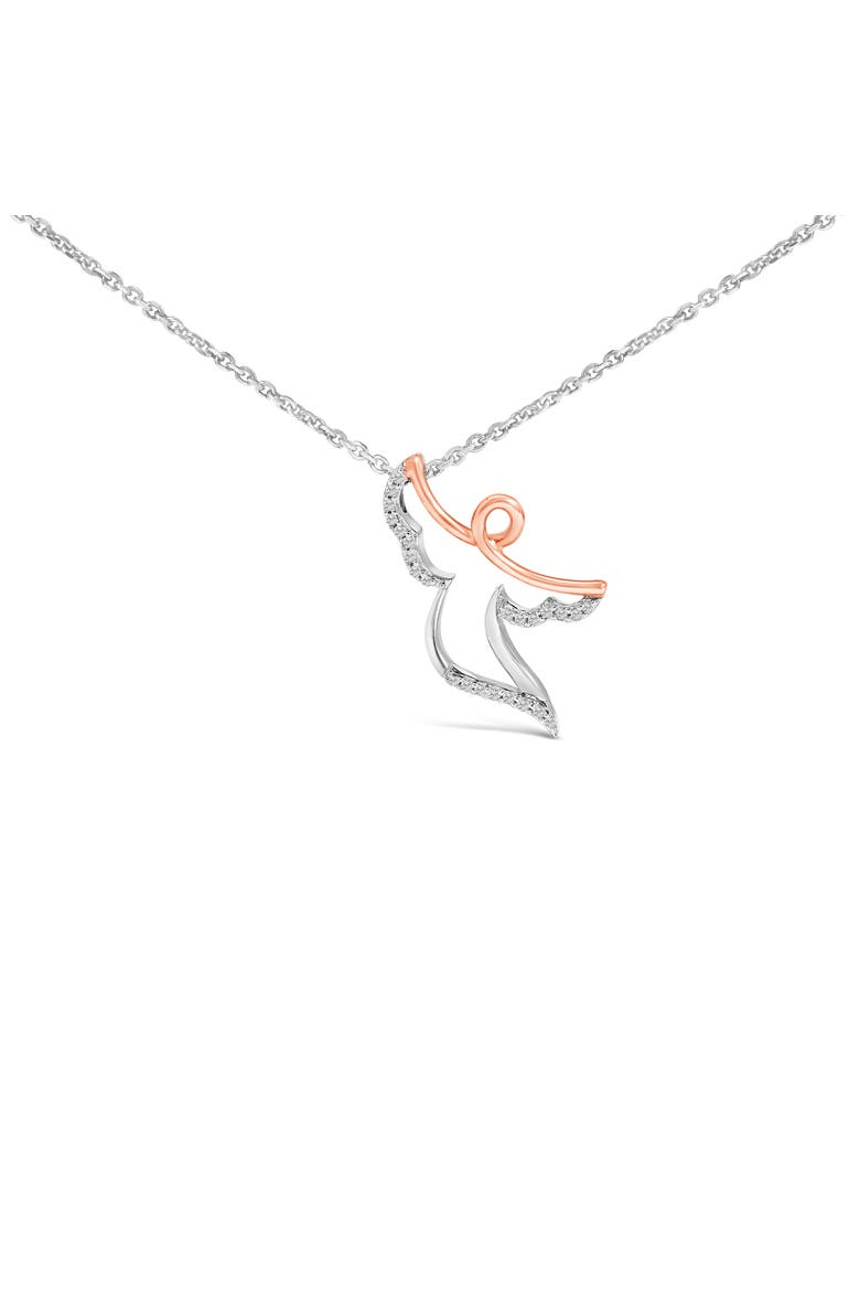 14K Rose Gold Plated Sterling Silver 1/10 Cttw Diamond Angel Pendant Necklace, Main, color, White Gold over Silver