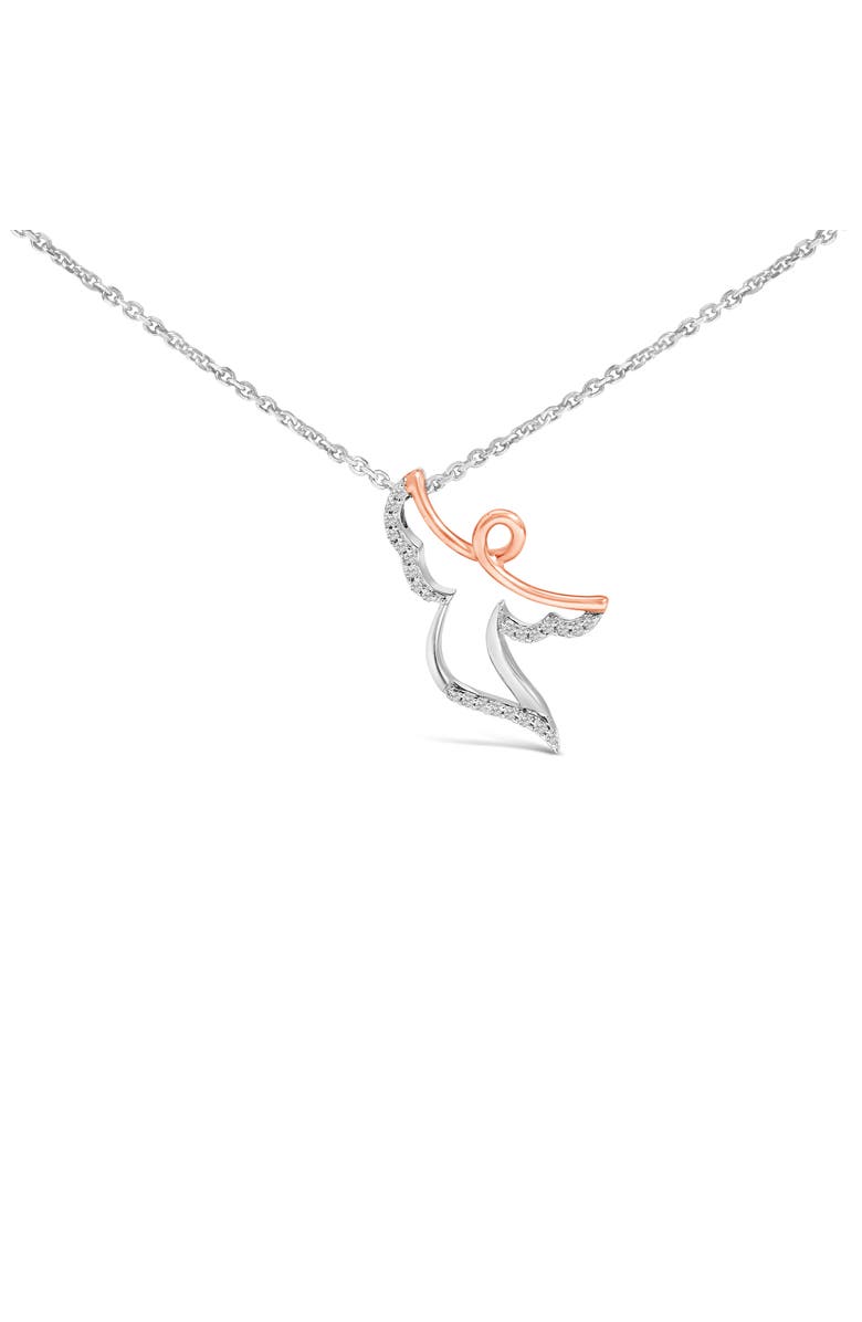 Haus of Brilliance 14K Rose Gold Plated Sterling Silver 1/10 Cttw Diamond Angel Pendant Necklace, Main, color, White Gold Over Silver