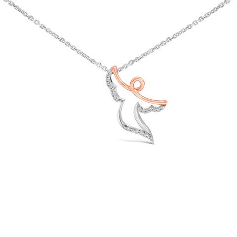 14K Rose Gold Plated Sterling Silver 1/10 Cttw Diamond Angel Pendant Necklace