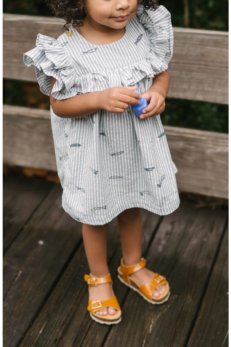 Kids' Ruffle Organic Cotton Seersucker Dress, Alternate, color, PETIT SARDINE