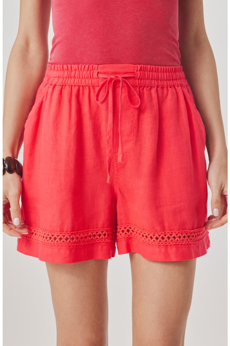Stella Lace Inset Linen Shorts, Alternate, color, SCARLET RED