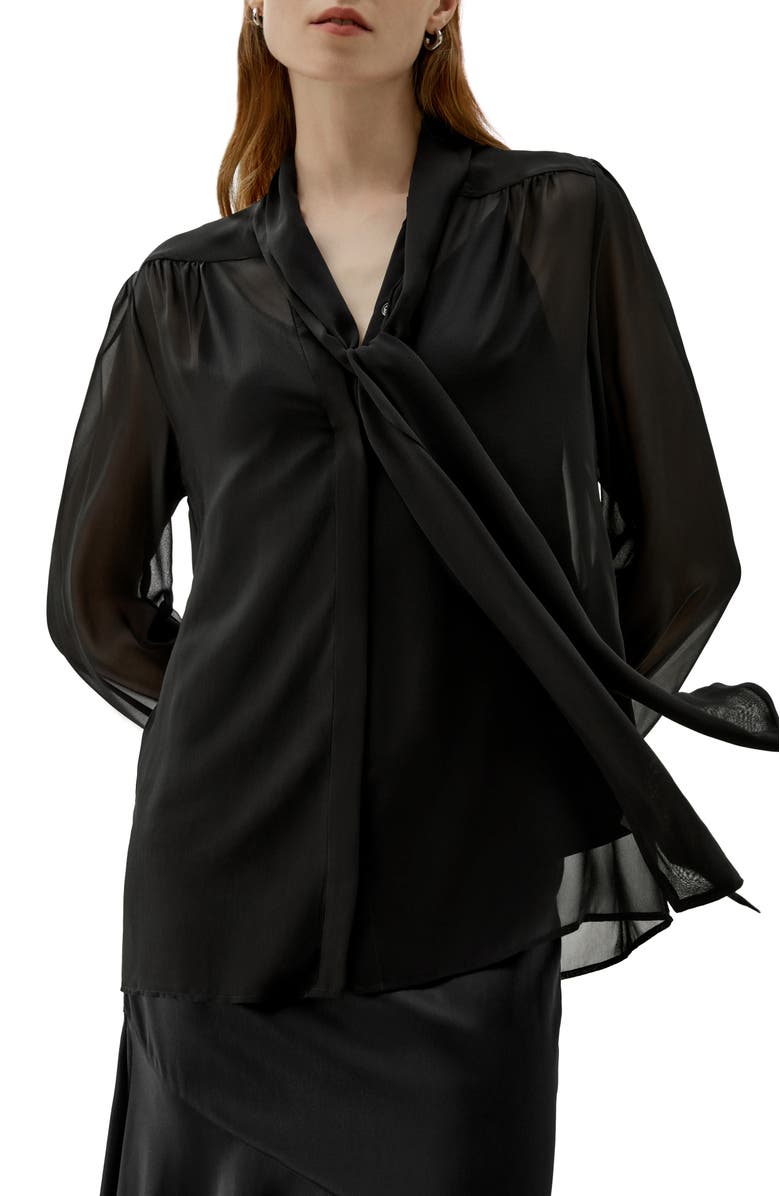 Lilysilk Women's Bow Tie Silk Jasmine Blouse, Main, color, Black