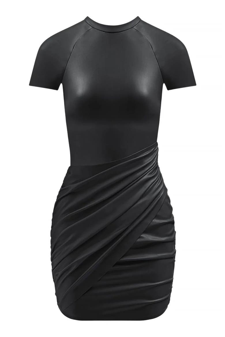 Leather Gathered Dress, Alternate, color, Black