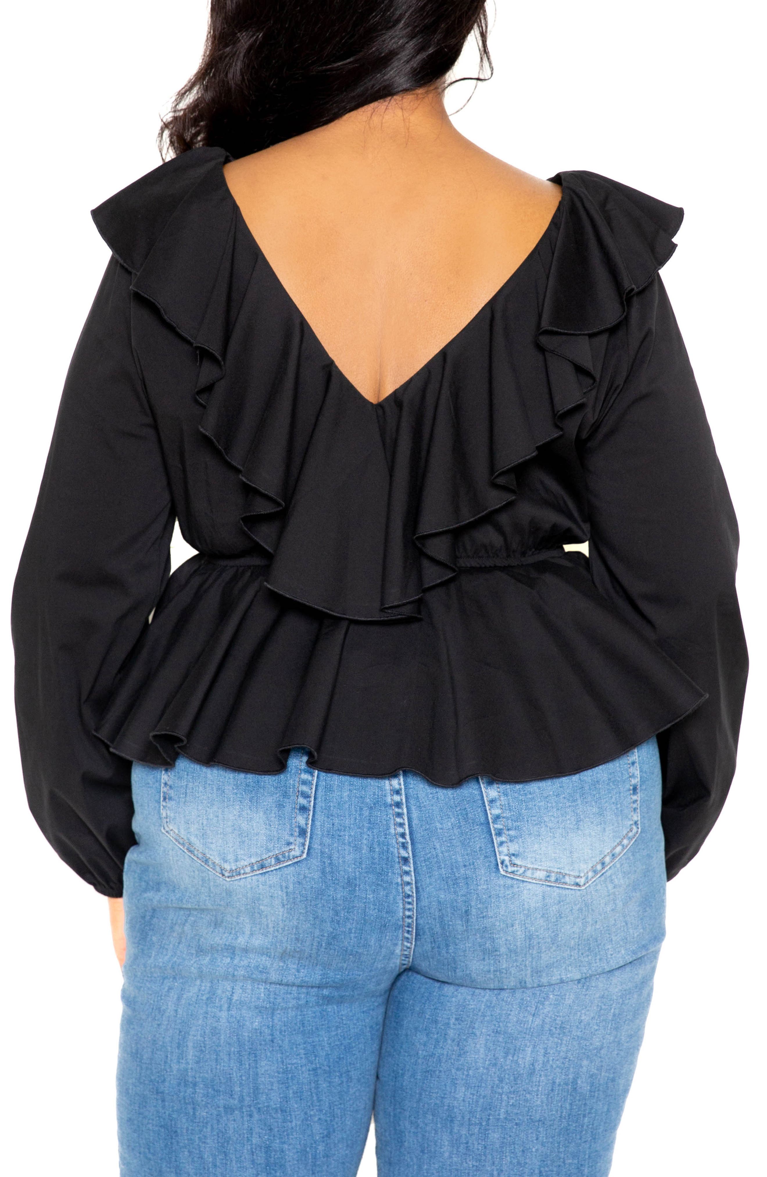 Ruffle Long Sleeve Peplum Blouse - image 2