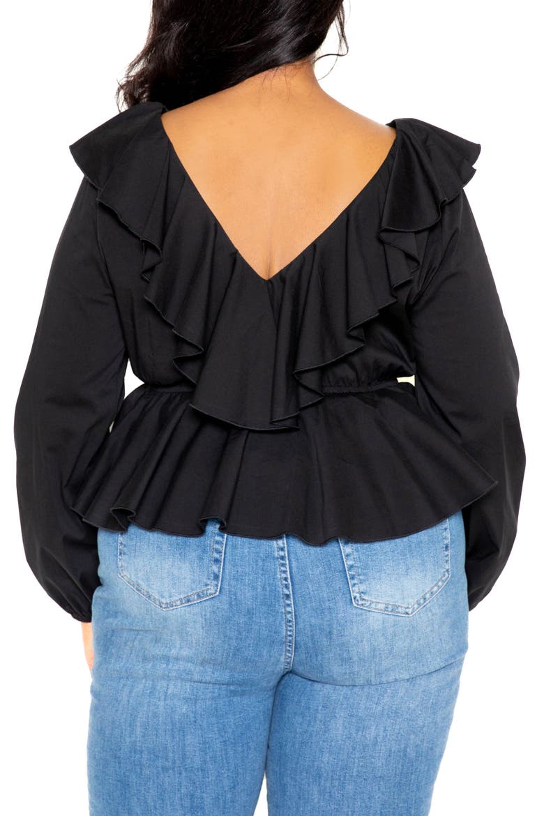 Ruffle Long Sleeve Peplum Blouse, Alternate, color, BLACK
