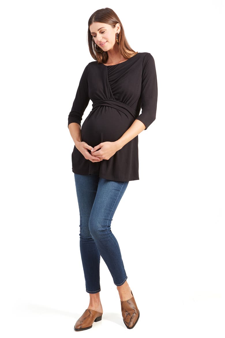Ingrid & Isabel® Drape Front Maternity Top, Alternate, color, BLACK