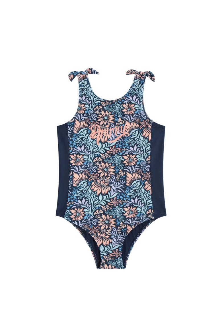 Childrens/Kids Vacation Floral One Piece Bathing Suit, Main, color, Navy