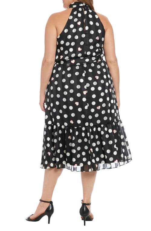 London Times Tie Waist Halter Midi Dress In Black/cream