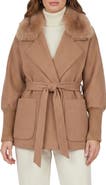 GORSKI Fabric Jacket With Detachable Genuine Shearling Collar, Belt