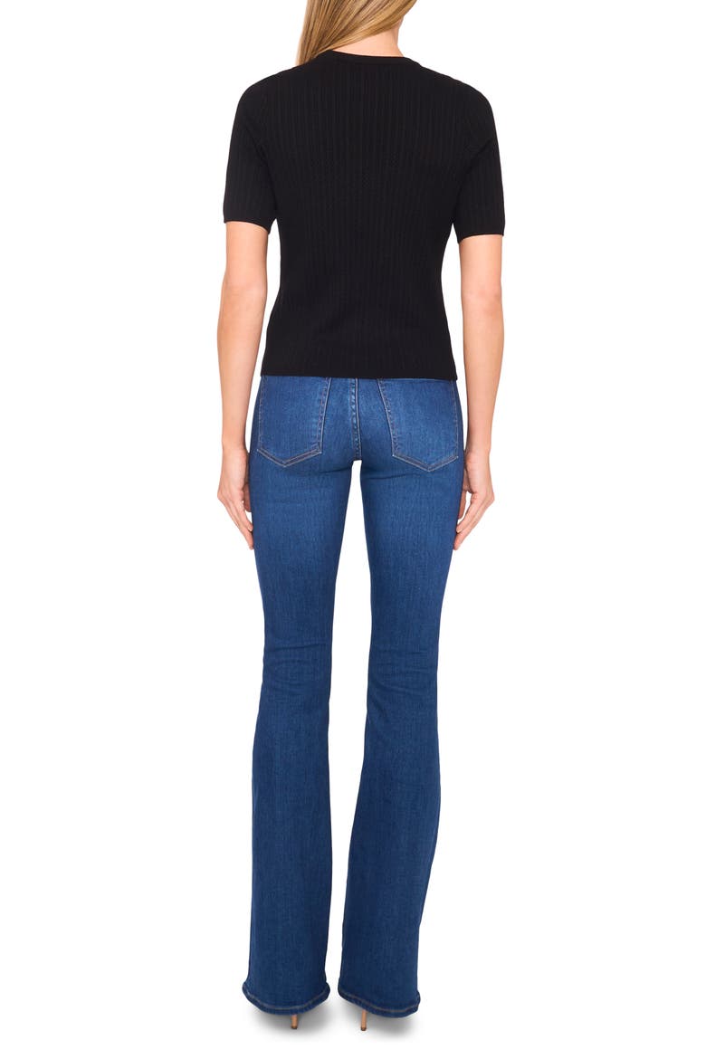 Pointelle Stitch Short Sleeve Sweater, Alternate, color, RICH BLACK