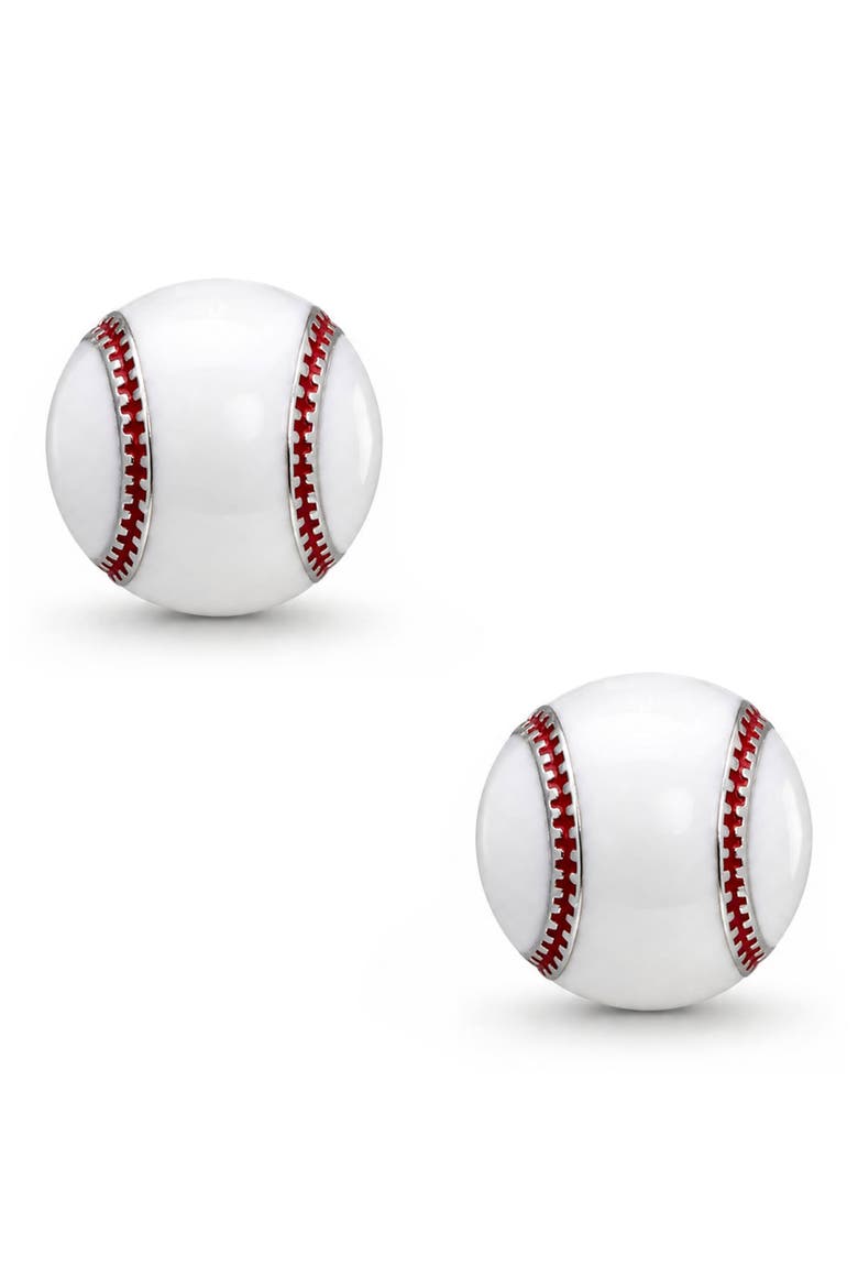 Kids' 3D Baseball Enamel Stud Earrings, Main, color, WHITE