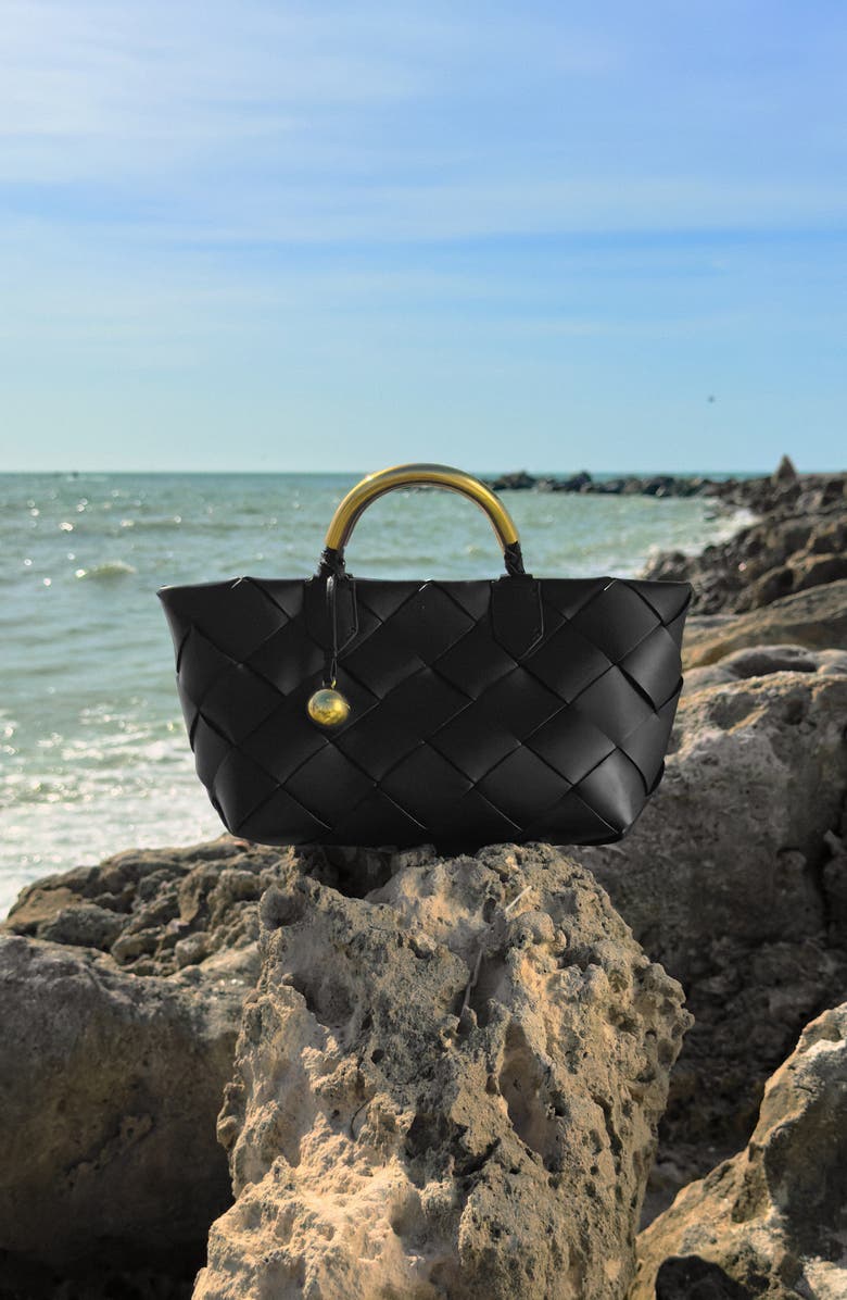 Rebecca Minkoff Mini Frankie Woven Leather Tote, Alternate, color, Black