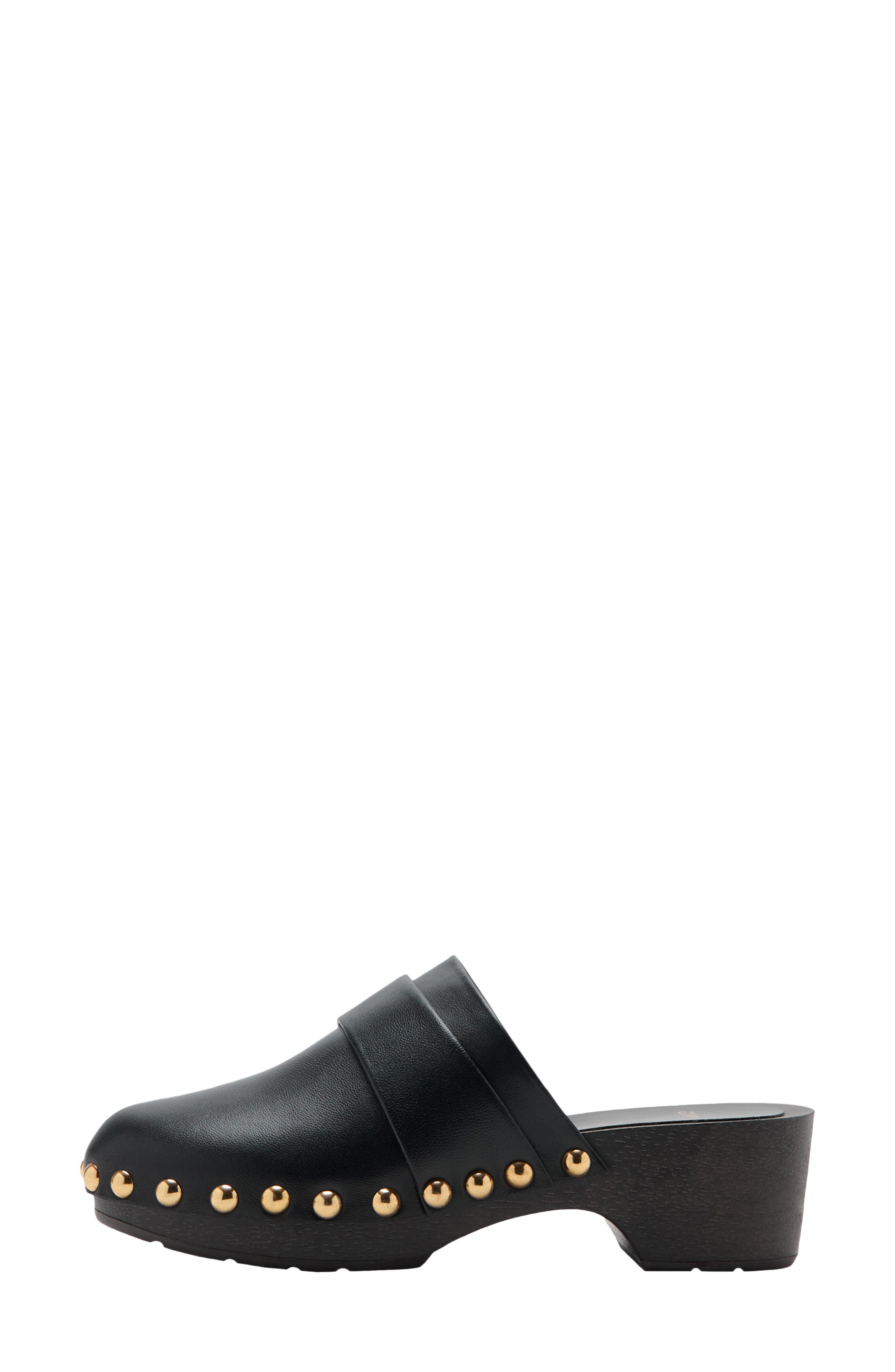 Studded Leather Clog, Alternate, color, BLACK