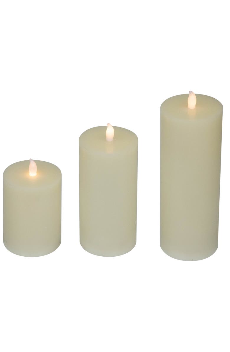Northlight LED Flickering Flameless Pillar Candles - 8.75" - Cream - Set of 3, Main, color, Ivory
