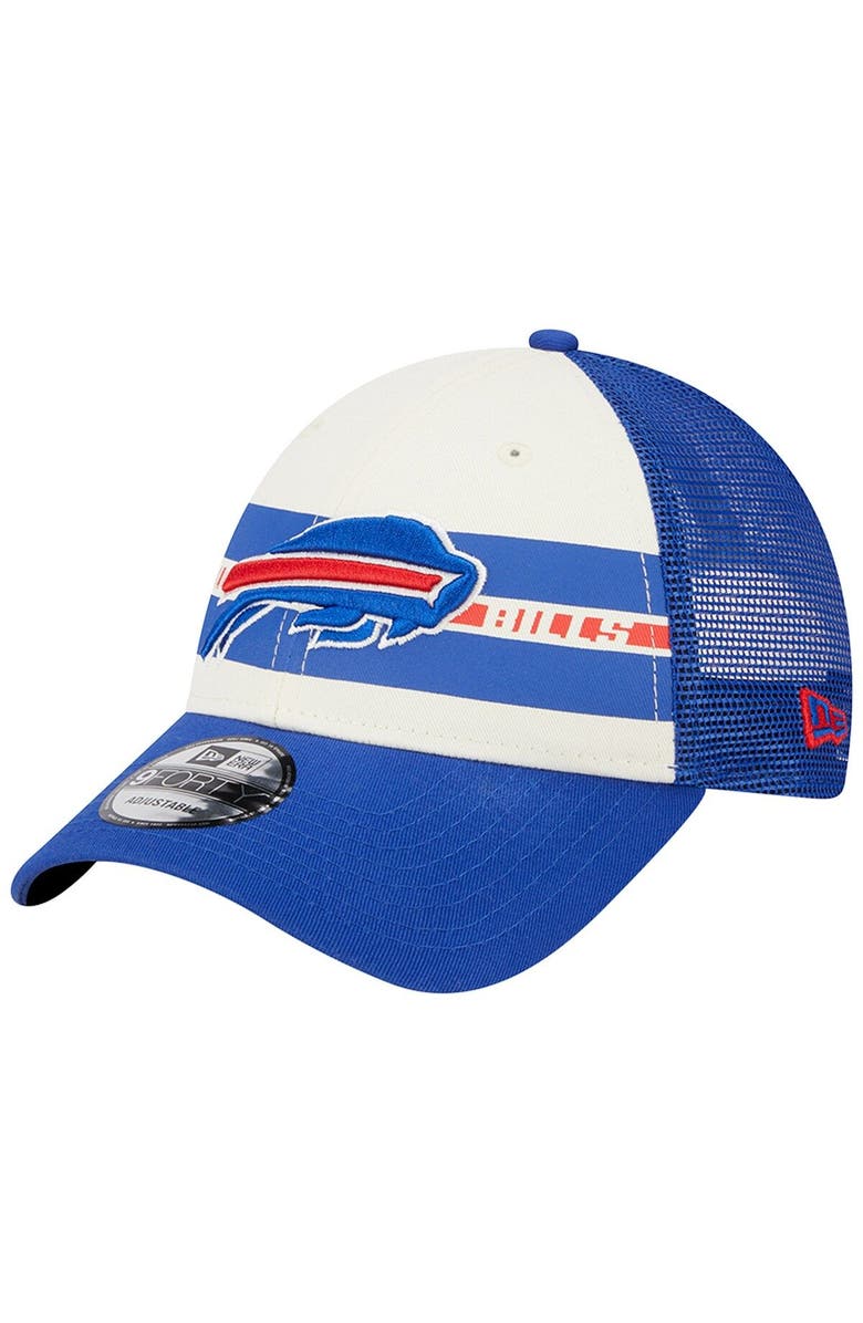 New Era Men's New Era Cream/Royal Buffalo Bills Team Stripe Trucker 9FORTY Snapback Hat, Main, color,