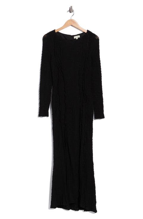 Long Sleeve Textured Knit Maxi Dress