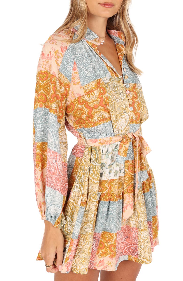 Petal & Pup Silante Patchwork Print Belted Long Sleeve Shirtdress, Alternate, color, Maxine