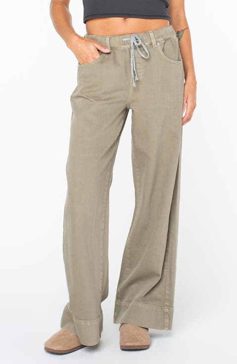 Finley Wide Leg Drawstring Jeans (Vetiver)